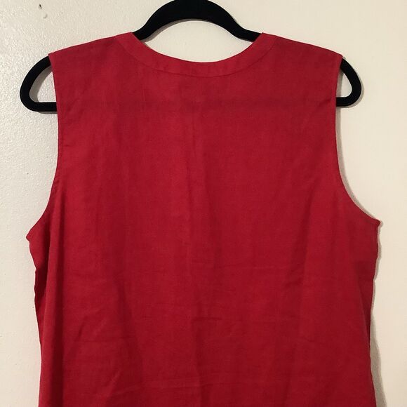 Dana Buchman Red Western Linen Blend Cowboy Prairie Sleeveless Button Up Shirt L - Picture 5 of 8